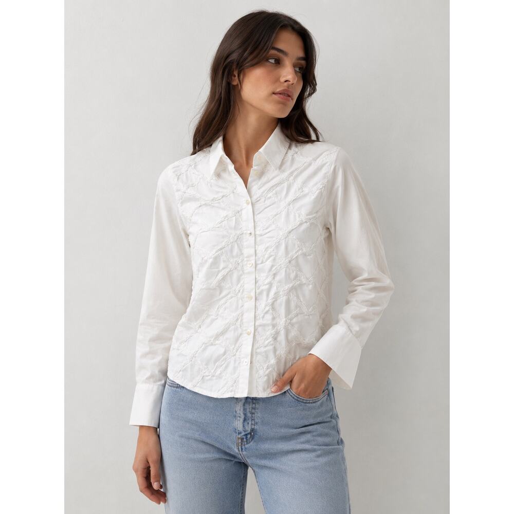 Anne Fontaine Pintuck Textured Cotton Button Down Career Casual Blouse 38 US 6